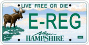 Drawing of NH license plate showing drawing of a Moose  on a background of mountains