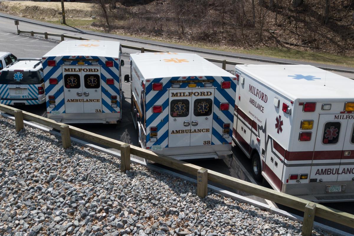 Milford Ambulance Service Fleet Picture at Keyes Memorial Field (Spring of 2020)