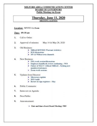 MACC Base Board of Governors Agenda - June 11, 2020